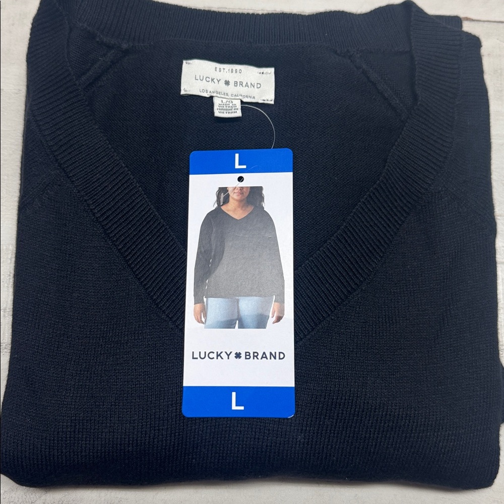 Lucky Brand Women's V-Neck Sweater, Long Sleeves, Side Slits, Cotton Blend, nwt